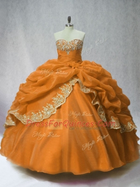 Custom Design Brown Ball Gowns Beading and Appliques and Pick Ups Quinceanera Dress Lace Up Organza Sleeveless Floor Length