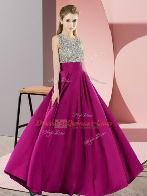 Beading Dress for Prom Fuchsia Backless Sleeveless Floor Length