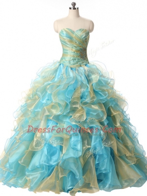 Captivating Sleeveless Beading and Ruffles Lace Up Quince Ball Gowns