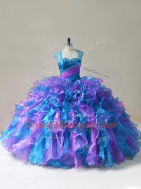 Multi-color Sleeveless Floor Length Beading and Ruffles Zipper Quinceanera Gowns