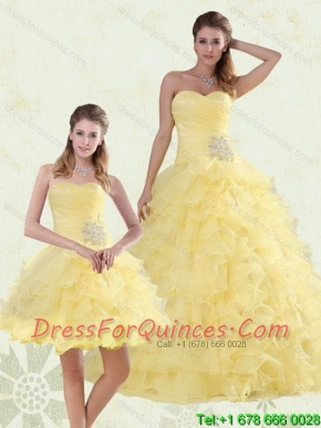 Beaded and Ruffled Cheap Sweetheart Quinceanera Dress in Yellow