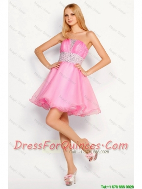 Modern Rose Pink Short Prom Dresses with Beading for 2016