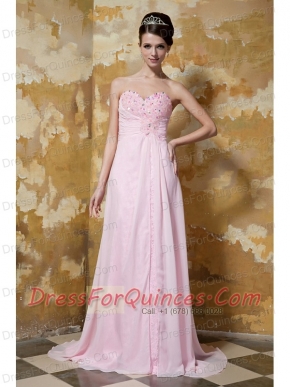 Prom Dress Light Pink Empire Sweetheart Brush Train Chiffon Beading