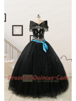 Cheap Black Quinceanera Dresses with Appliques