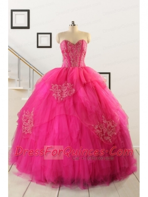 2015 Pretty Appliques Dresses For 15 in Hot Pink