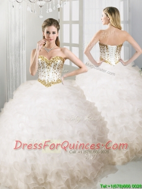 Lovely Big Puffy White Quinceanera Dress with Beading and Ruffles