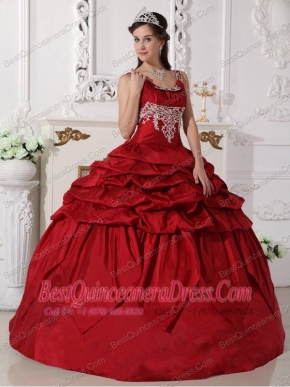 Wine Red Ball Gown Scoop Floor-length Taffeta Beading Quinceanera Dress