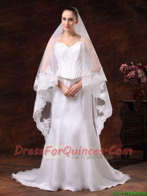 Tulle With Lace Applique Edge Graceful Wedding Veil