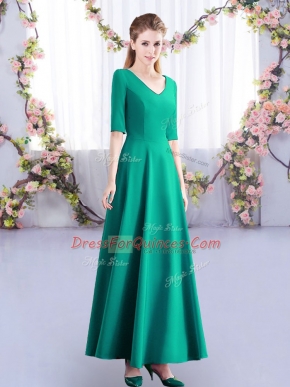 Ruching Damas Dress Turquoise Zipper Half Sleeves Ankle Length