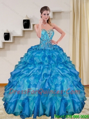 Popular Beading and Ruffles Baby Blue Sweet 15 Dresses for 2015