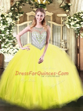 Floor Length Ball Gowns Sleeveless Yellow Green Vestidos de Quinceanera Zipper