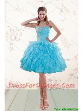 2015 Fashionable Baby Blue Beaded Prom Dresses with  Ruffles