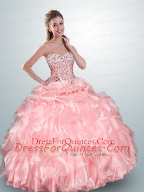 Pretty Sweet Baby Pink Dress For Quince with Beading and Ruffles for 2015