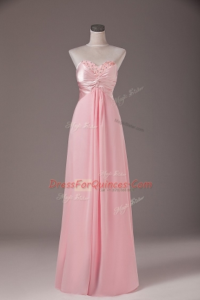 Exquisite Floor Length Baby Pink Evening Dress Chiffon Sleeveless Beading