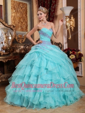 Baby Blue Ball Gown Sweetheart Floor-length Organza Appliques and Ruch Quinceanera Dress