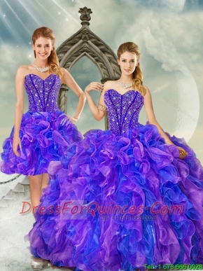 Detachable Beading and Ruffles Quince Dresses in Purple and Blue for 2015