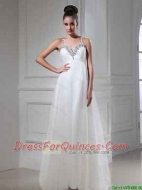 Best Selling Straps Beaded Tulle Prom Dresses in White