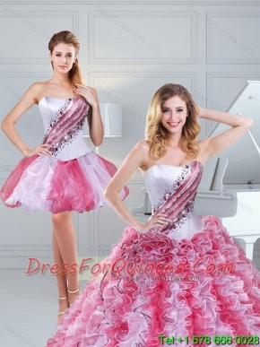 Cheap Popular 2015 Ruffles and Beading Multi Color Sweet 15 Dresses