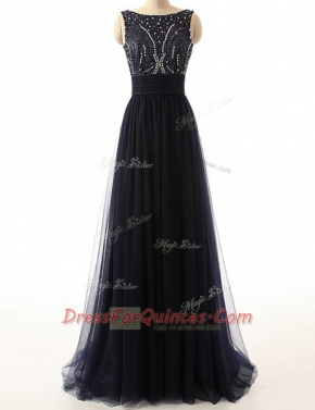 Clearance Sweep Train A-line Homecoming Dress Black Bateau Tulle Sleeveless With Train Backless