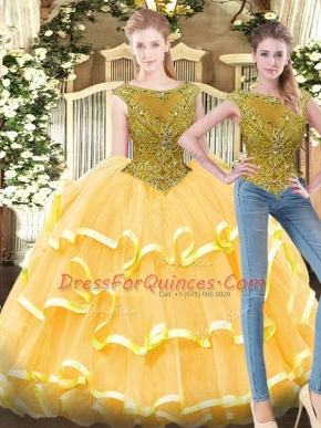 Sumptuous Bateau Sleeveless Tulle Sweet 16 Dresses Beading and Ruffled Layers Zipper