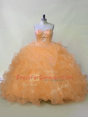 Sleeveless Lace Up Beading and Ruffles Quinceanera Gowns