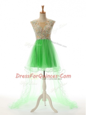 Elegant A-line Green Scoop Tulle Sleeveless High Low Backless