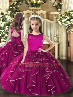 Sleeveless Ruffles Lace Up Kids Pageant Dress