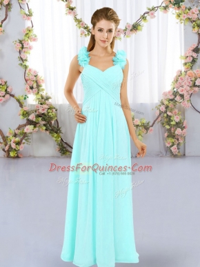 Vintage Floor Length Aqua Blue Quinceanera Dama Dress Straps Sleeveless Lace Up