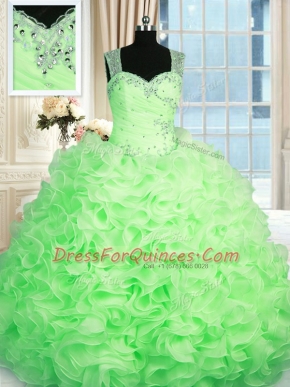 Beauteous Sleeveless Floor Length Beading and Ruffles Zipper Quince Ball Gowns