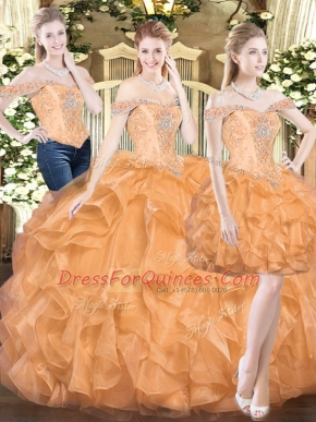Elegant Orange Red Off The Shoulder Lace Up Ruffles Sweet 16 Dresses Sleeveless