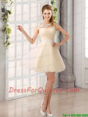 2015 Decent Straps Appliques Christmas Party Dress with Mini Length