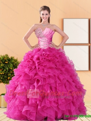 2015 Best  Beading and Ruffles Quinceanera Dresses in Hot Pink