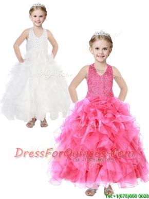 Popular V Neck Sequins and Ruffles Little Girl Pageant Dress in Organza