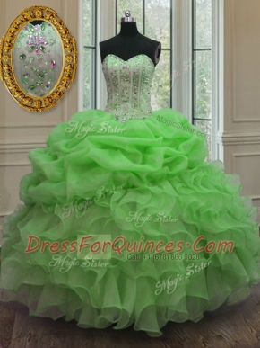 Wonderful Lace Up Vestidos de Quinceanera Beading and Ruffles and Pick Ups Sleeveless Floor Length
