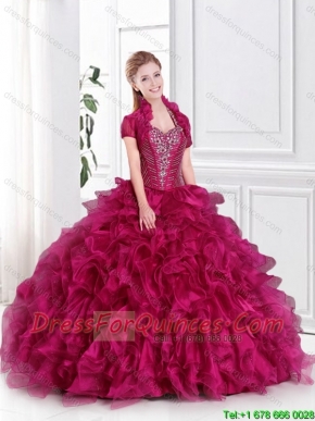 2015 Luxurious Ball Gown Halter Top Beaded Sweet 15 Dresses in Wine Red