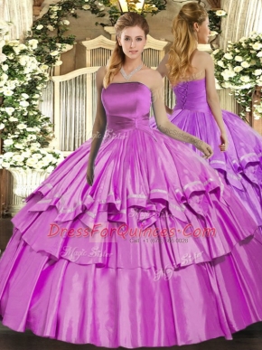 Wonderful Lilac Sleeveless Ruffled Layers Floor Length Quinceanera Gowns