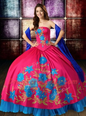 Floor Length Multi-color 15th Birthday Dress Taffeta Sleeveless Embroidery
