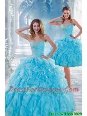 2015 Pretty Baby Blue Sweet 16 Dresses with Beading and Ruffles