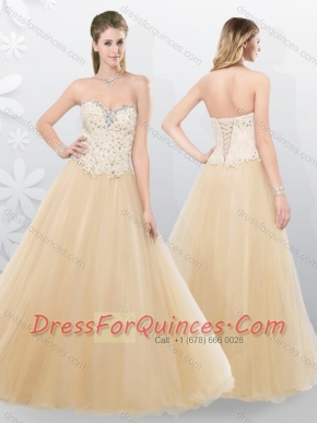 Lovely A Line Beading 2016 Prom Dresses in Champagne