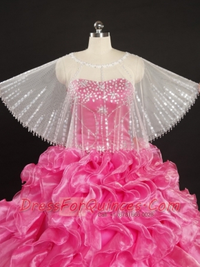 White Sector Scoop Organza Shawl with Beading