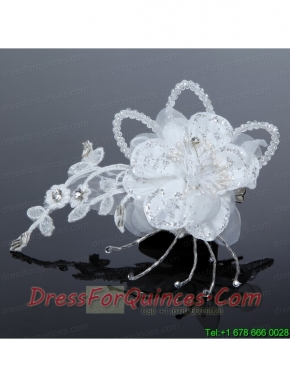 2014 White Pearl Lace and Feather Tulle Fascinators