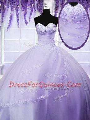 Fitting Lavender Sleeveless Tulle Lace Up Quince Ball Gowns for Military Ball and Sweet 16 and Quinceanera