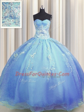 Stunning Zipper Up Ball Gowns Quinceanera Gown Blue Sweetheart Organza Sleeveless Floor Length Zipper