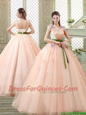 New Style Straps Quinceanera Dresses with Appliques and Belt