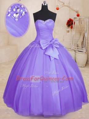 Deluxe Floor Length Lavender Sweet 16 Dress Sweetheart Sleeveless Lace Up