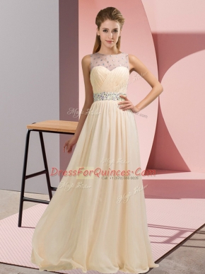 Chic Champagne Sleeveless Floor Length Beading Backless