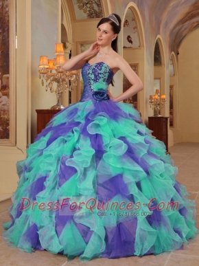 Clorful Organza Ball Gown Sweetheart Ruffles 2014 Spring Quinceanera Dresses