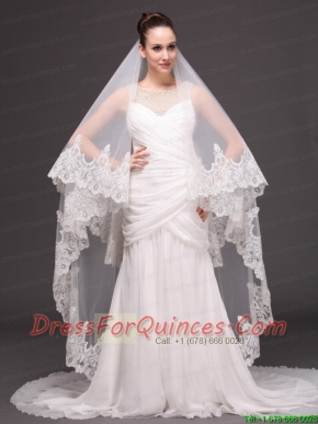 Two-tier Tulle Wedding Veil With Appliques Decorate