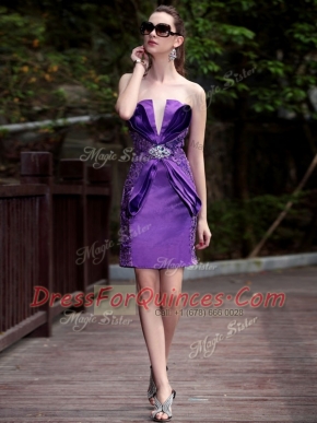 Purple Sleeveless Satin Zipper Prom Party Dress for Prom and Party