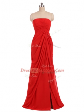Floor Length Red Vestidos de Damas Strapless Sleeveless Zipper